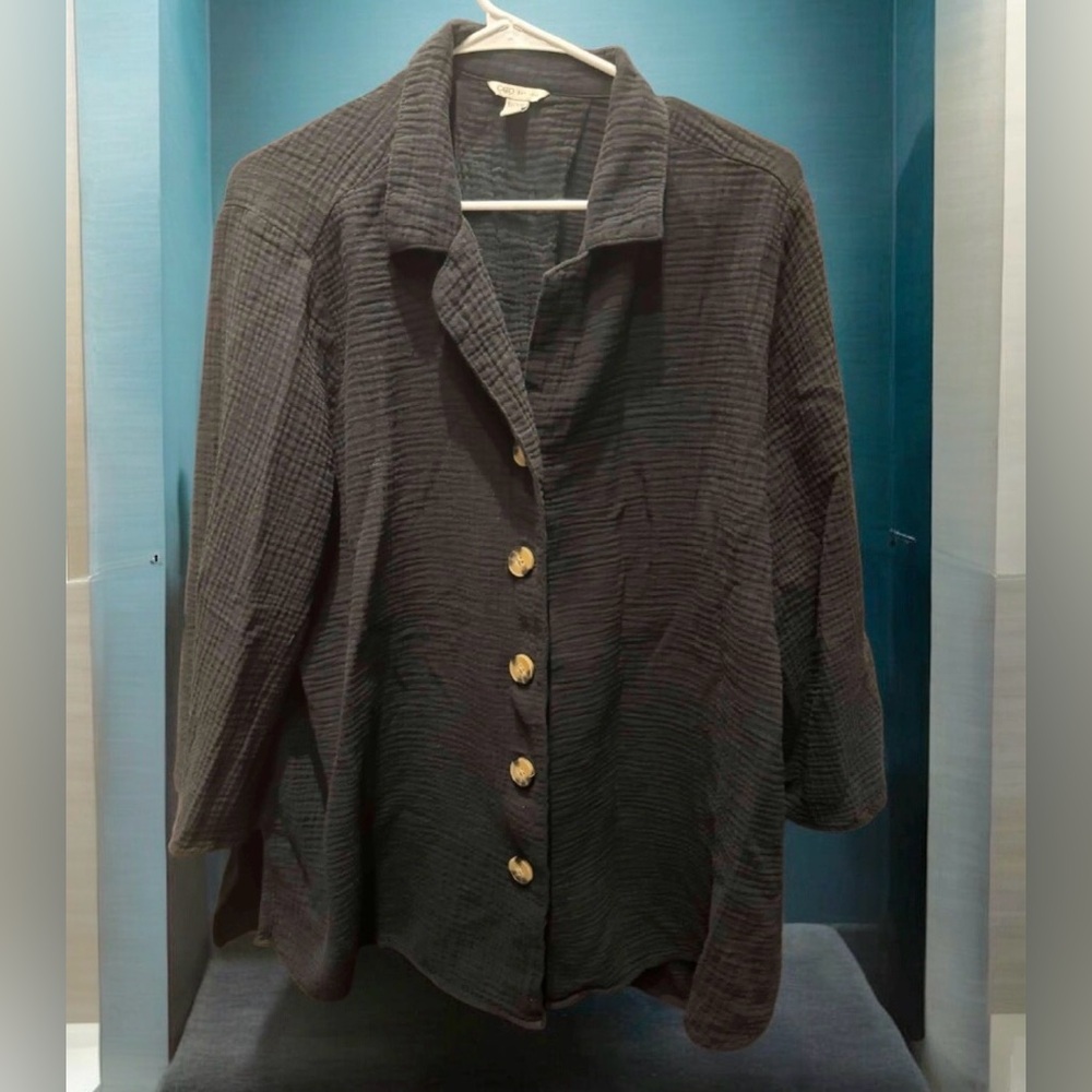 Cato Black Textured Button-Down Shirt 18/20W